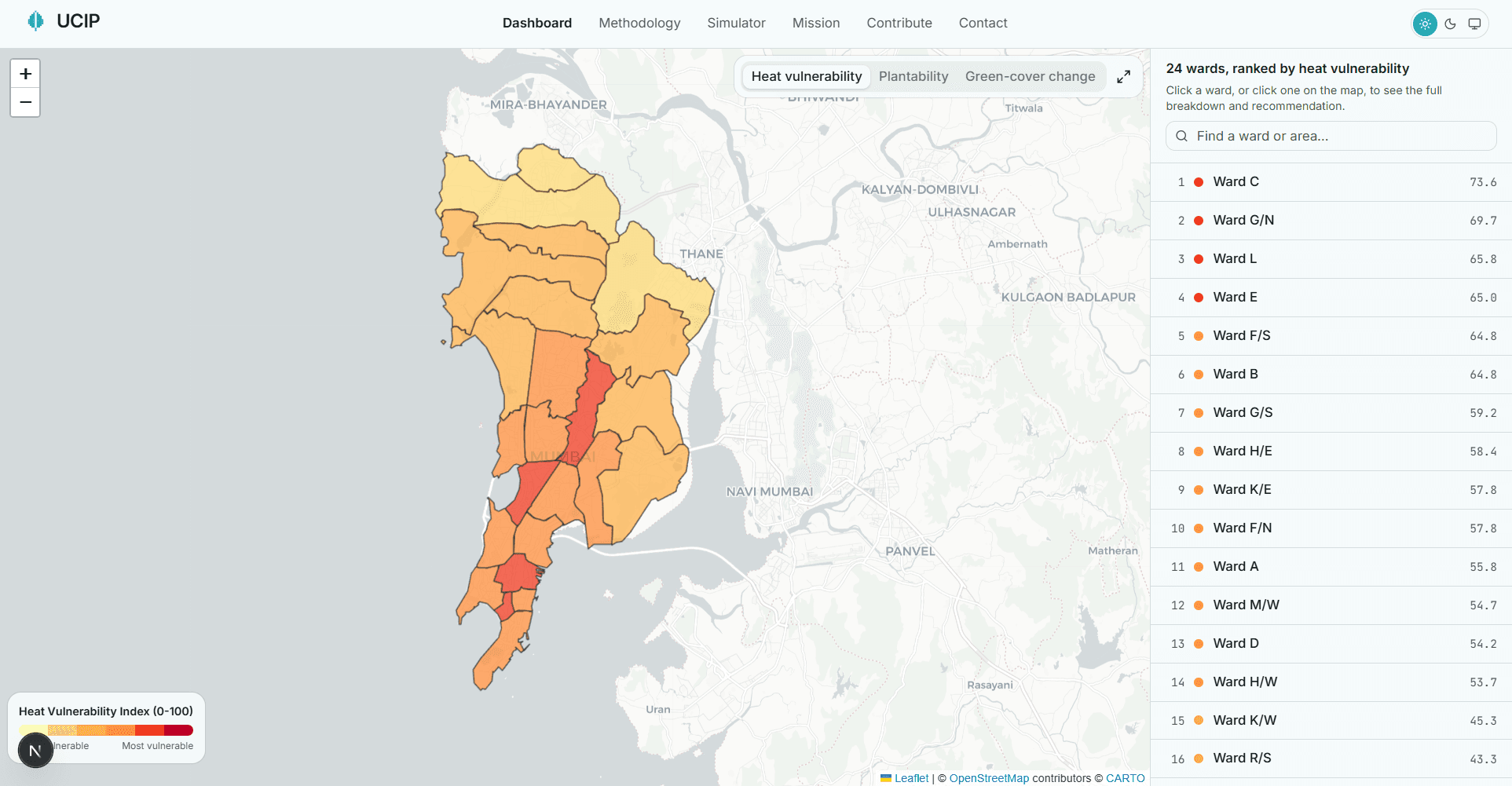 Heat vulnerability choropleth of Mumbai's 24 wards